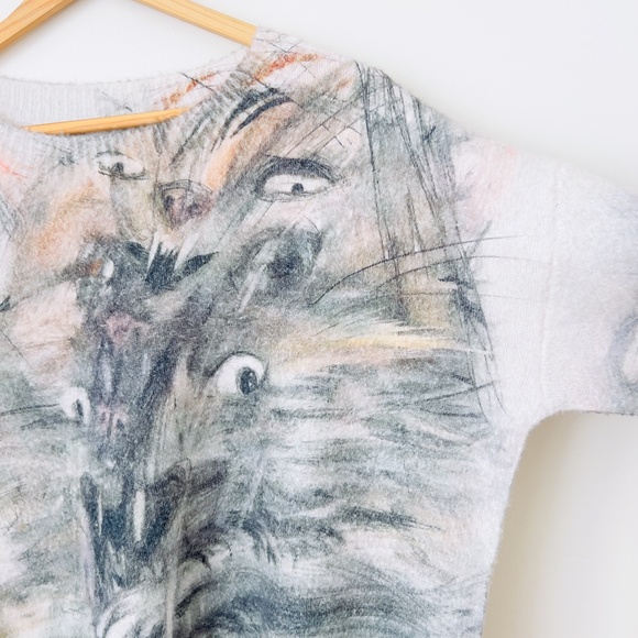 Cat Sweater All Over Print Kitty Cat Loose Pullover Sweater Large - Picture 5 of 10